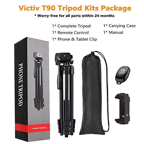 Victiv Trípode Tablet Móvil 140 cm, trípode de viaje ultraportátil para teléfono móvil y iPad, trípode compacto y ligero con Soporte para Teléfono y tableta 2 en 1 y Control Remoto Inalámbrico