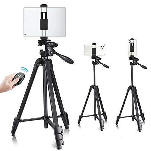 Victiv Trípode Tablet Móvil 140 cm, trípode de viaje ultraportátil para teléfono móvil y iPad, trípode compacto y ligero con Soporte para Teléfono y tableta 2 en 1 y Control Remoto Inalámbrico