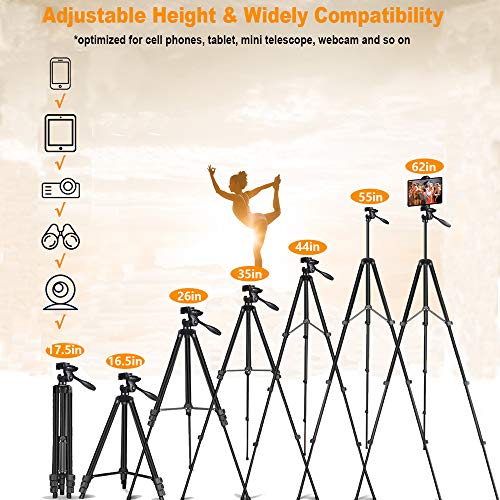 Victiv Trípode Tablet Móvil 140 cm, trípode de viaje ultraportátil para teléfono móvil y iPad, trípode compacto y ligero con Soporte para Teléfono y tableta 2 en 1 y Control Remoto Inalámbrico