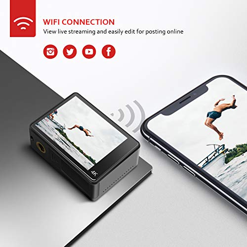 Victure AC900 Cámara Deportiva 4K 20MP Wi-Fi (Pantalla Táctil EIS Cámara Acción Impermeable 30M Amplio Angulo Ajustable Lapso de Tiempo Camara Lenta 2×1350mAh Baterías)