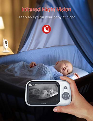 Victure Vigilabebés Inalambrico con cámara, Monitor para Bebés Digital Compatible con Infrarrojos Sala de Visión Nocturna Audio, Charla bidireccional, Canciones de Cuna, Pantalla LCD de 3.2"