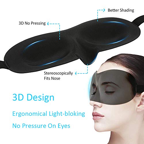 Viedouce Antifaz para Dormir,Máscara de Ojos 3D,Máscara para Dormir con Ajustable Correa,Antifaces para Ojos,Cómodo Transpirable y Compacta Para Dormir en el Avión, Coche y Tren(3D-Negro)