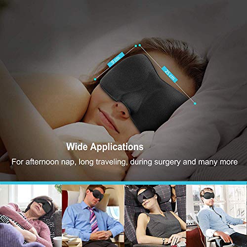 Viedouce Antifaz para Dormir,Máscara de Ojos 3D,Máscara para Dormir con Ajustable Correa,Antifaces para Ojos,Cómodo Transpirable y Compacta Para Dormir en el Avión, Coche y Tren(3D-Negro)