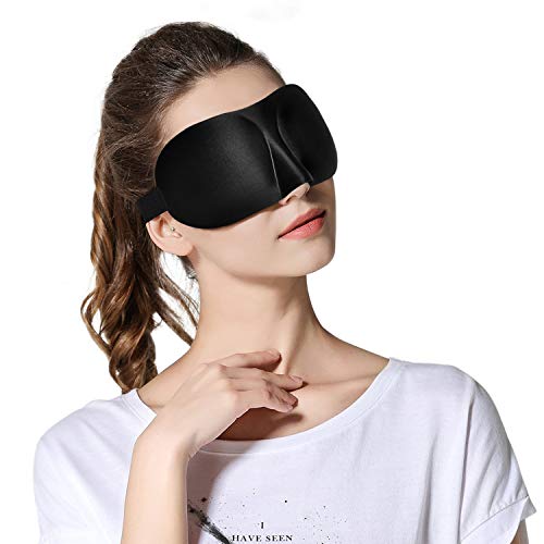 Viedouce Antifaz para Dormir,Máscara de Ojos 3D,Máscara para Dormir con Ajustable Correa,Antifaces para Ojos,Cómodo Transpirable y Compacta Para Dormir en el Avión, Coche y Tren(3D-Negro)