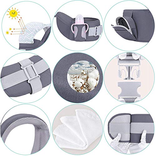 Viedouce Portabebe Ergonómico con Asiento/Puro algodón Ligero y Transpirable/Multiposición:Dorsal, Ventral, Ajustable para Recién Nacidos y Niños Pequeños de 3-48meses (3.5 a 20 Kg)