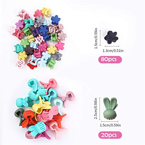 Viesap 100 Piezas De Mini Clips De Pelo Agarre De Pelo De Plástico Con Caja Clips De Cabello Pequeños Mini Pinzas De Pelo De Plástico Para Niñas Y Mujeres Grip Clip De Forma Animal Flor,Vistoso.