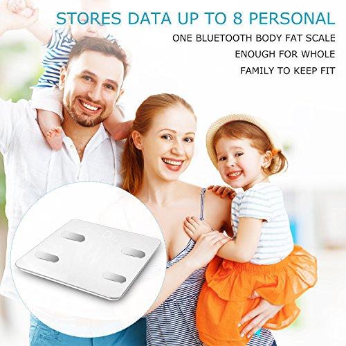 Vigorun Báscula de Baño, Bluetooth Báscula Digital Grasa Corporal con 17 Indicadores de Medición Inteligente Balanza Peso Baño con APP para Músculo, IMC, BMR, Tasa de proteína, Masa Ósea, max 180kg