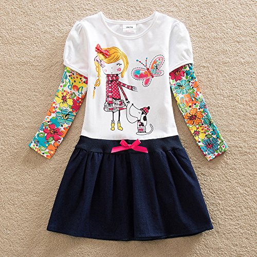 VIKITA Vestido Dibujos Floral Manga Larga Algodón Casual Niñas LH5926 6T