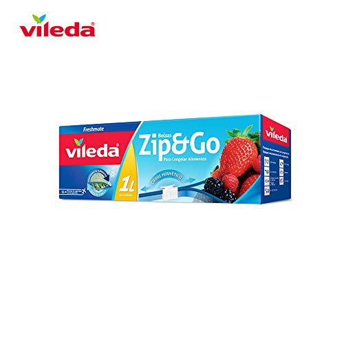 Vileda One Zip - Bolsas de congelación reutilizables con cierre cremallera hermético, 1 l