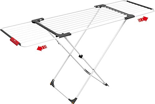 Vileda Surprise - Tendedero Extensible de Acero y Aluminio, Espacio de Tendido de 11 hasta 20m, Soporte para Artículos Pequeños, Dimensiones Abierto, color Blanco, 110-187 x 61 x 94 cm