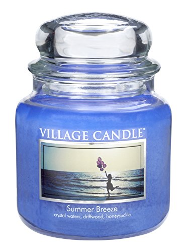 Village Candle Vela con Aroma Brisa de Verano, Cristal, Azul, 10.3x10.6x12.4 cm