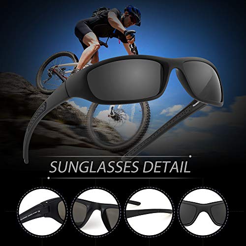 Vimbloom Hombre Gafas de Sol Deportivas polarizadas para béisbol, Atletismo, Pesca, Ciclismo, Golf VI367 (Negro Mate)