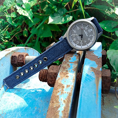 Vinband Correa Reloj Calidad Alta Lienzo Correa Relojes Militar del ejército Camuflaje - 18mm, 20mm, 22mm, 24mm Correa Reloj con Espesar Hebilla de Acero Inoxidable (22mm, Azul Marino)