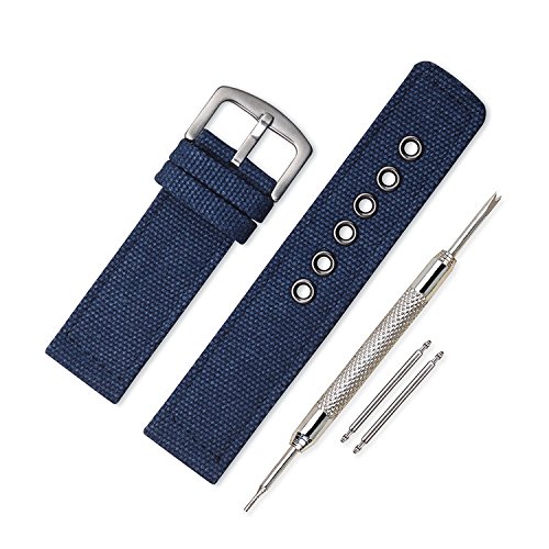 Vinband Correa Reloj Calidad Alta Lienzo Correa Relojes Militar del ejército Camuflaje - 18mm, 20mm, 22mm, 24mm Correa Reloj con Espesar Hebilla de Acero Inoxidable (22mm, Azul Marino)