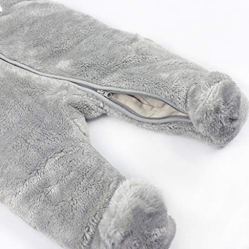 Vine Traje de Nieve Bebé Fleece Ropa de Invierno Footed Peleles Niños Niñas Cálido Mameluco con Capucha, Gris 3-6 Meses