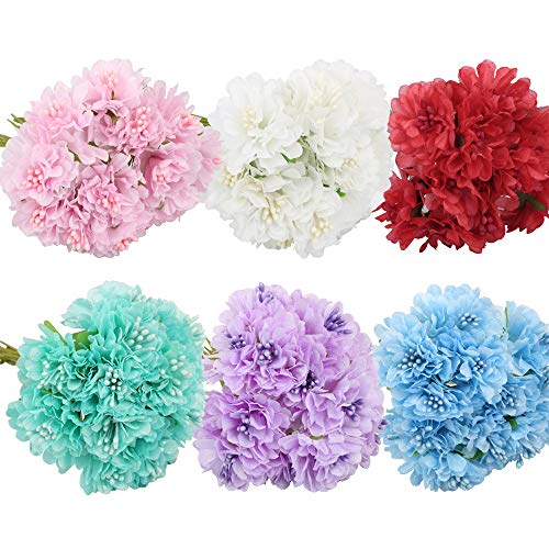 VINFUTUR Flores Artificiales Clavel Colores de Seda, 72pcs Flores Artificiales Decoración Jarrón Mesa Fiesta Cabezas de Clavel Ramos Falsos para Adorno Hogar Manualidad DIY
