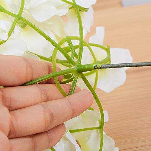 VINFUTUR Flores Artificiales Hortensia Blanca de Seda, 10pcs Ramos de Flores Artificiales Decorativas de Jarrón Mesa+10pcs Tallos Verdes Flores Falsas para Hogar Fiesta Boda Manualidad DIY