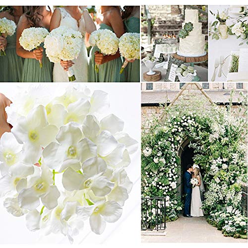 VINFUTUR Flores Artificiales Hortensia Blanca de Seda, 10pcs Ramos de Flores Artificiales Decorativas de Jarrón Mesa+10pcs Tallos Verdes Flores Falsas para Hogar Fiesta Boda Manualidad DIY