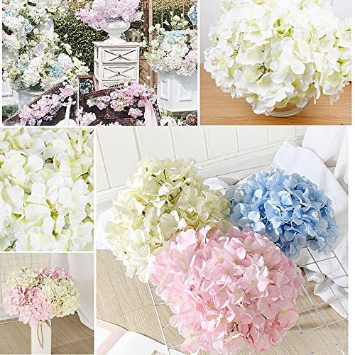 VINFUTUR Flores Artificiales Hortensia Blanca de Seda, 10pcs Ramos de Flores Artificiales Decorativas de Jarrón Mesa+10pcs Tallos Verdes Flores Falsas para Hogar Fiesta Boda Manualidad DIY