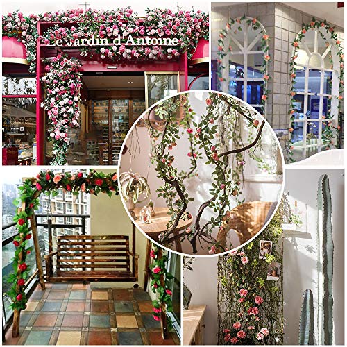 VINFUTUR Guirnalda de Rosas Artificiales 2.5×5pcs, Flores Guirnalda Artificial Vid de Rosas Falsas Colgante Plantas con Hiedra para Decoración Jardín Boda Balcón Exterior Interior