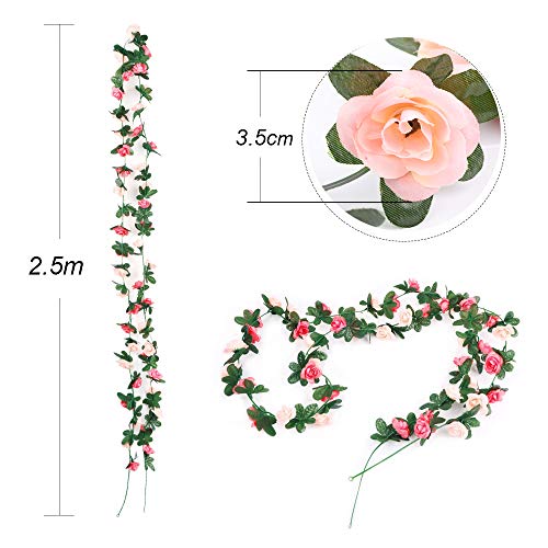 VINFUTUR Guirnalda de Rosas Artificiales 2.5×5pcs, Flores Guirnalda Artificial Vid de Rosas Falsas Colgante Plantas con Hiedra para Decoración Jardín Boda Balcón Exterior Interior