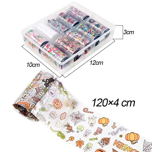 VINFUTUR Nail Art Foil, 20 Rollos Pegatinas Uñas Decorativas Halloween y Navidad Nail Art Transfer Foil Nail Stickers Láminas para Manicuras Diseños DIY Uñas