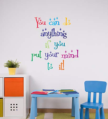 Vinilo adhesivo de pared con cita para niños, con texto en inglés «You Can Do Anything Inspiring Decir» para sala de juegos, estudio, decoración de degradado de colores 921
