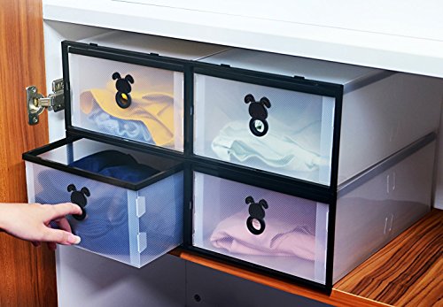 Vinteky® 10x Cajas Almacenaje plegable de plástico Zapatero DIY Cajón Organizador Transparente envase de la caja para zapatos Apilable Plegable Contenedor y Organizador para ropa,juguete,libro