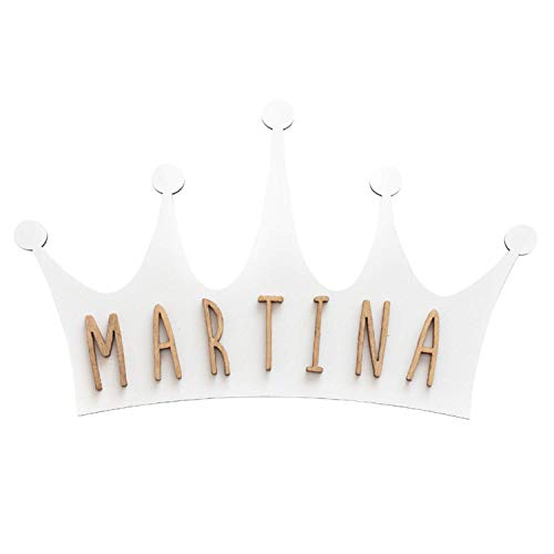 VINTIUN Nombre para Puerta Habitación Infantil. Placa Decorativa Personalizada para Bebé, Niño o Niña. Regalo Original para niños o Bebes. (Blanco, Adhesivo Corona)