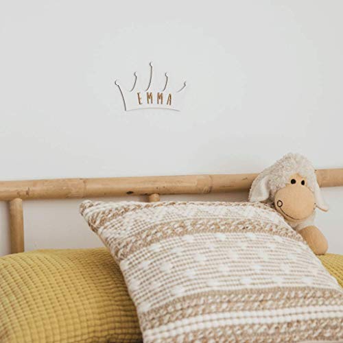 VINTIUN Nombre para Puerta Habitación Infantil. Placa Decorativa Personalizada para Bebé, Niño o Niña. Regalo Original para niños o Bebes. (Blanco, Adhesivo Corona)