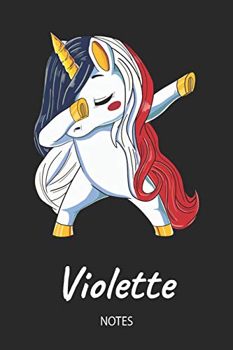 Violette - Notes: Noms Personnalisé Carnet de notes / Journal pour les filles et les femmes. Licorne qui dab aux cheveux aux couleurs du drapeau ... anniversaire, cadeau de Noël et de fête.