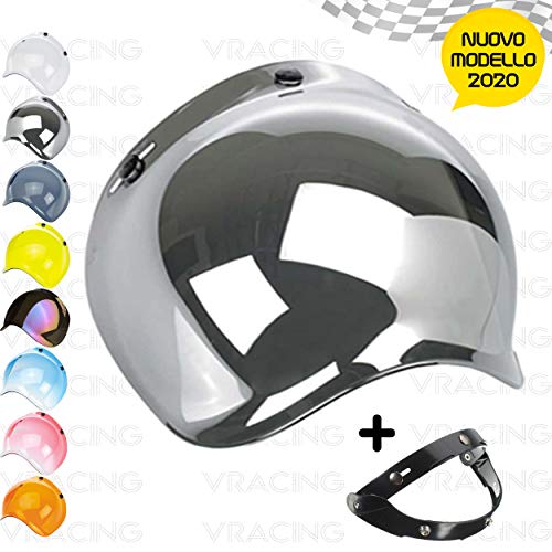 Visera Burbuja Para Casco Jet o Integral 3 Botones Bubble Universal Mecanismo Ajustable en 3 Alturas a Prueba De Viento Para Harley Biltwell Bell DMD Bandit Yam AFX Nolan Agv ( Espejo Plateado )