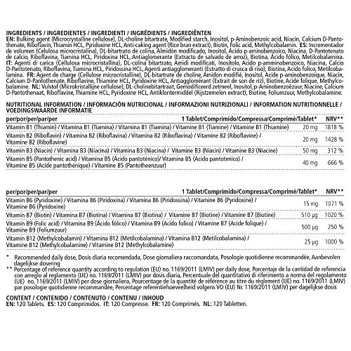 Vitamina B Complex, altamente concentrada, 120 comprimidos veganos, todas las vitaminas B sin estearato de magnesio, con calidad alemana premium