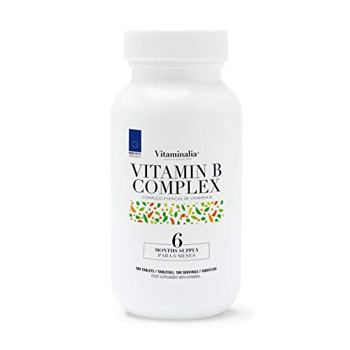 Vitamina B Complex de Vitaminalia | Suministro para 6 Meses | Todas las Vitaminas del Grupo B: B1 B2 B3 B5 B6 Biotina B9 B12 B10 (PABA) | Vegano, Sin OGM, Sin Gluten, Sin Lactosa | 180 Tabletas