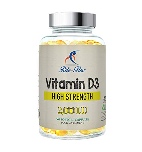 Vitamina D3 2.000 IU, 365 Cápsulas de Gel Suministro Para Un Año, Sólo Una Dosis Al Día, Eficacia Óptima de Flex-D3 (365 Cápsulas de Gel)