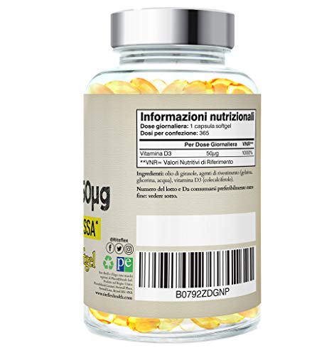 Vitamina D3 2.000 IU, 365 Cápsulas de Gel Suministro Para Un Año, Sólo Una Dosis Al Día, Eficacia Óptima de Flex-D3 (365 Cápsulas de Gel)