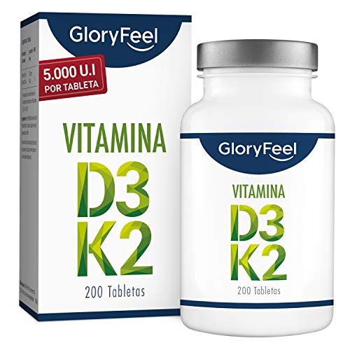 Vitamina D3 5.000 UI + Vitamina K2 MK-7 200 µg - 200 Tabletas - Premium: Vitamina K2 de 99,7+% All Trans MK7 (K2VITAL® de Kappa)