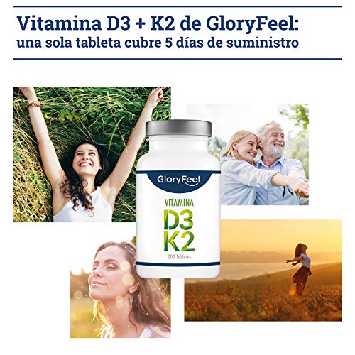 Vitamina D3 5.000 UI + Vitamina K2 MK-7 200 µg - 200 Tabletas - Premium: Vitamina K2 de 99,7+% All Trans MK7 (K2VITAL® de Kappa)