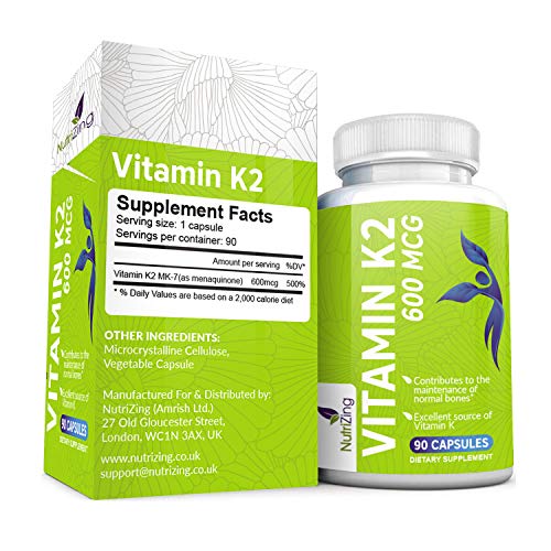 Vitamina K2 MK7 de alta resistencia - Basado en Natto - Vitamina K - Suministro para 3 meses - Apoya el mantenimiento de huesos normales - Vegano de NutriZing