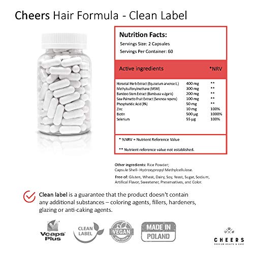 Vitaminas para el Crecimiento del Cabello - Tabletas contra la caída del Cabello - Suplemento para la regeneración del Cabello para engrosar el cabello - 60 cápsulas Veganas