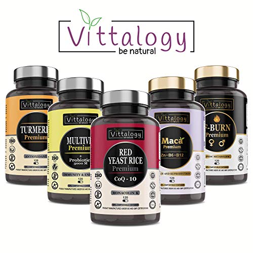 Vittalogy Red Yeast Rice Premium. Levadura de Arroz Rojo Con Coenzima Q10. Reduce el Colesterol. Alto Contenido En Monakolina K Con Extracto de Cardo Mariano, Policosanol Y Coenzima Q10. 120 Cápsulas
