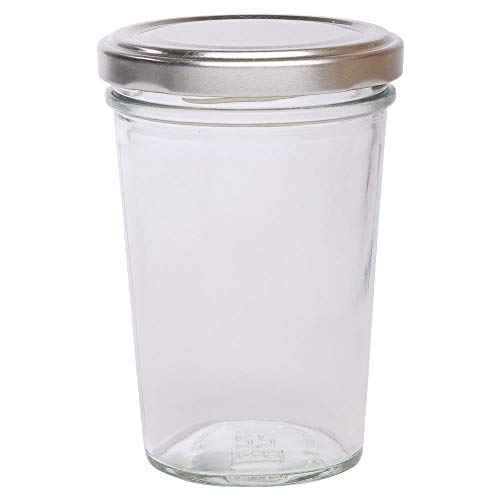 Viva Haushaltswaren - Tarros de Cristal para Mermelada (12 Unidades Capacidad de 150 ml Incluye Tapa de Color Plateado y Embudo de Color Amarillo)