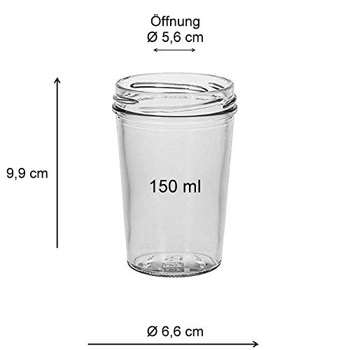 Viva Haushaltswaren - Tarros de Cristal para Mermelada (12 Unidades Capacidad de 150 ml Incluye Tapa de Color Plateado y Embudo de Color Amarillo)