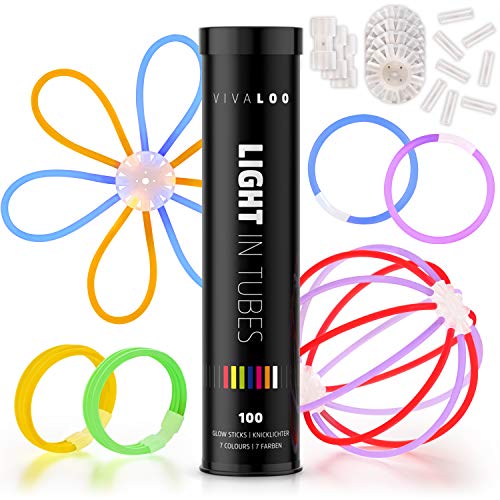 VIVALOO 100 Pulseras Luminosa 7 Colores - Accesorios para Festivales, Decoración para Fiestas, Neon Barritas Luminosas, Set 100