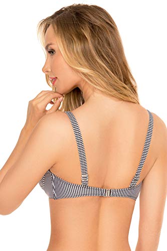 Vivisence 3203 Top De Bikini Blando De Rayas para Mujeres Tirantes Regulables No Extraíbles con Aros - Hecho En La UE, Negro-Blanco,100E