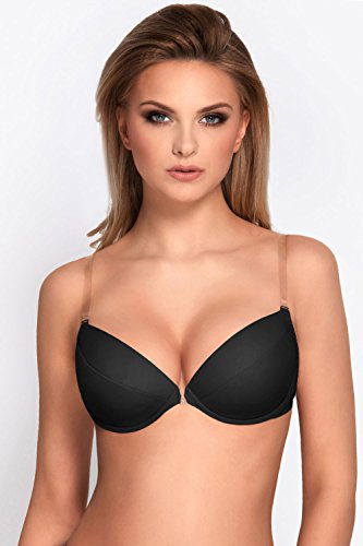 Vivisence Eve 1012 Sujetador Push-Up con Tirantes Y Espalda De Silicona para Mujeres Liso con Aros - Hecho En La UE, Negro,85B