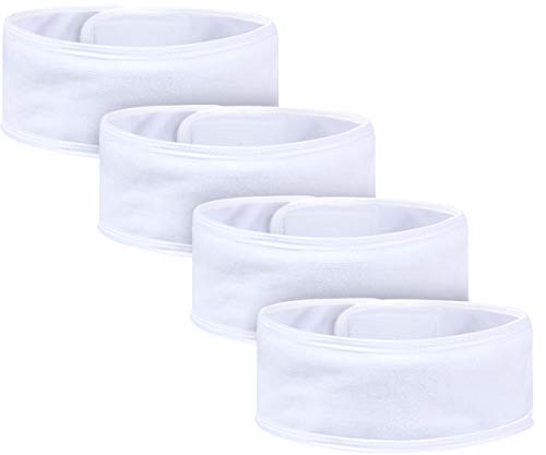 VIVOTE Diadema Maquillaje 4 Paquetes, Diadema de Spa Ajustable, Diadema Facial de Tela Suave para Lavado de Cara y Ducha, Blanco