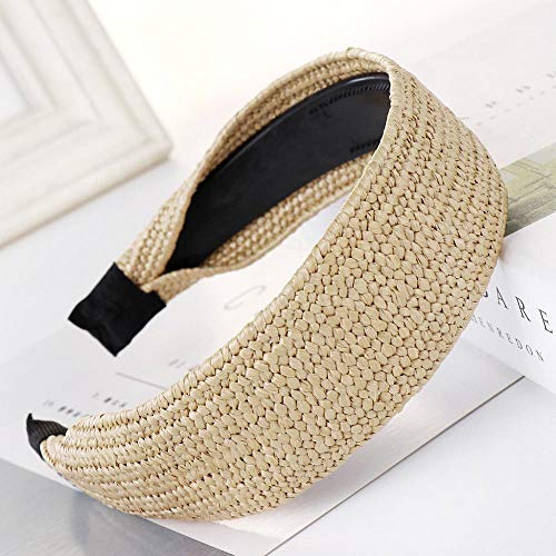 VJGOAL Diademas laterales anchas para mujer Moda Nudo de lazo vintage Tejido a mano Pelo de rafia Aro para la cabeza Niñas Dulce Diadema Accesorios para el cabello