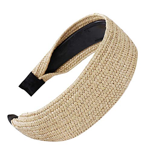 VJGOAL Diademas laterales anchas para mujer Moda Nudo de lazo vintage Tejido a mano Pelo de rafia Aro para la cabeza Niñas Dulce Diadema Accesorios para el cabello