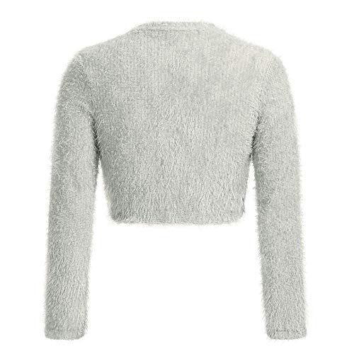 VJGOAL Mujer Otoño e Invierno Moda Casual Color sólido Cuello en v Manga Larga Cardigans Peludos con botón Sexy suéter Corto Recortar Tops Populares(Medium,Gris)